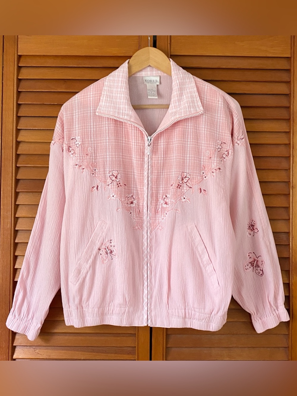 Vintage Koret Petites Jacket Women's Size Small Floral Embroidered Windbreaker